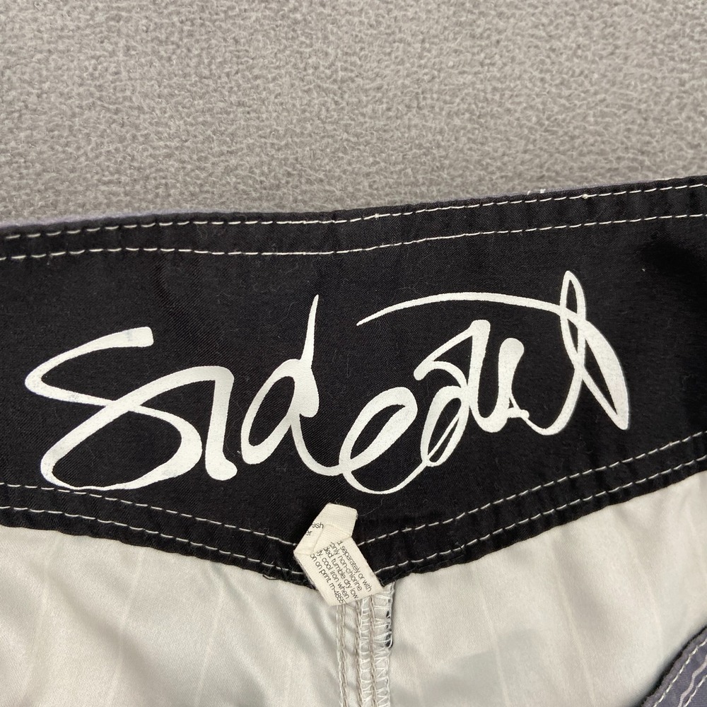 Y2K Sideout Board Shorts Sz 34 Gray Striped Embroidered Logo Grunge Skate Surf - Picture 5 of 12